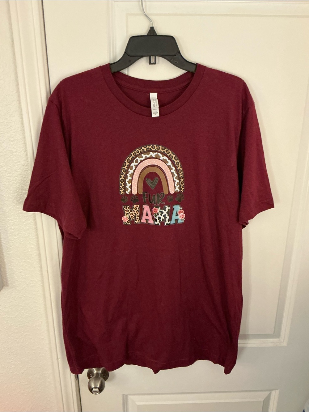 Bella Canvas Fur Mama Boho Rainbow Graphic T-Shirt Maroon Burgundy XL